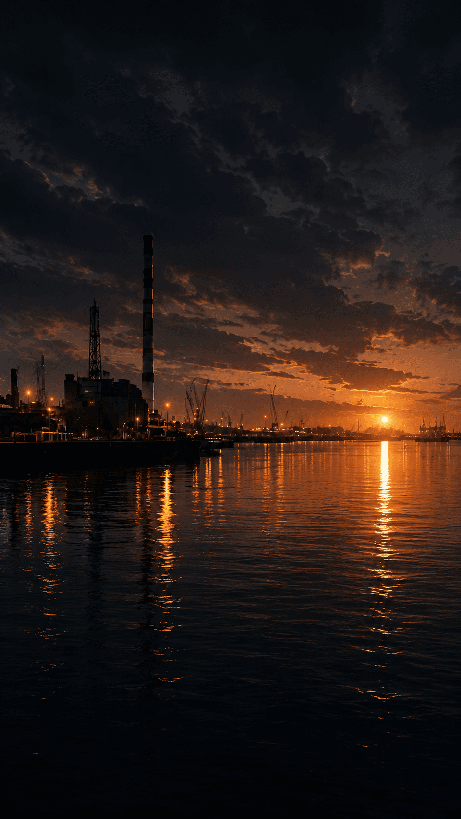Shipyard harbor at sunset